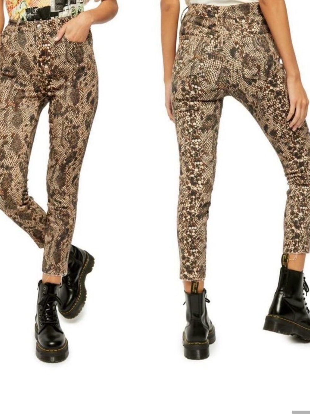 Free People Two Faced Snakeskin High Rise Crop Jeans Brown Size 27 NWT